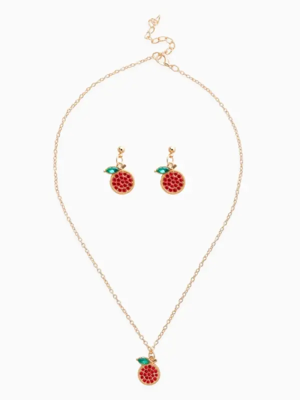 Набор 2 пред-та: серьги,кулон Набор 2 пред-та: серьги,кулон "Гранат", цвет красный в золоте 44+удл.