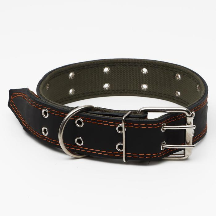 Ошейник комбинированный кожа/брезент, безразмерный, 83 х 4,5 см, ОШ 20-70 см, чёрный Ошейник комбинированный кожа/брезент, безразмерный, 83 х 4,5 см, ОШ 20-70 см, чёрный