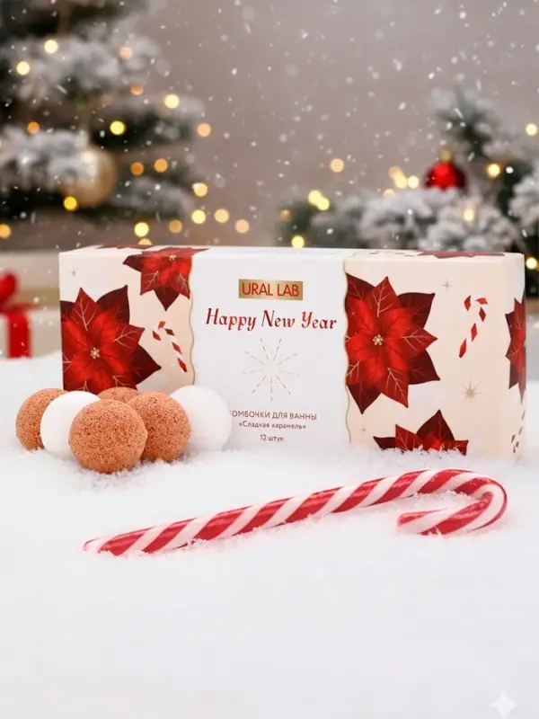 Бомбочки для ванны Happy New Year, аромат сладкая карамель, набор 12 шт. &times; 20 г, URAL LAB