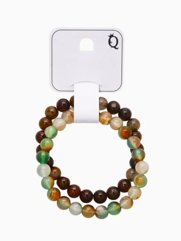 Набор браслетов 2 шт. &laquo;Раухтопаз и Агат&raquo;, d=6 см, шар №8, зелёный, разноцветный