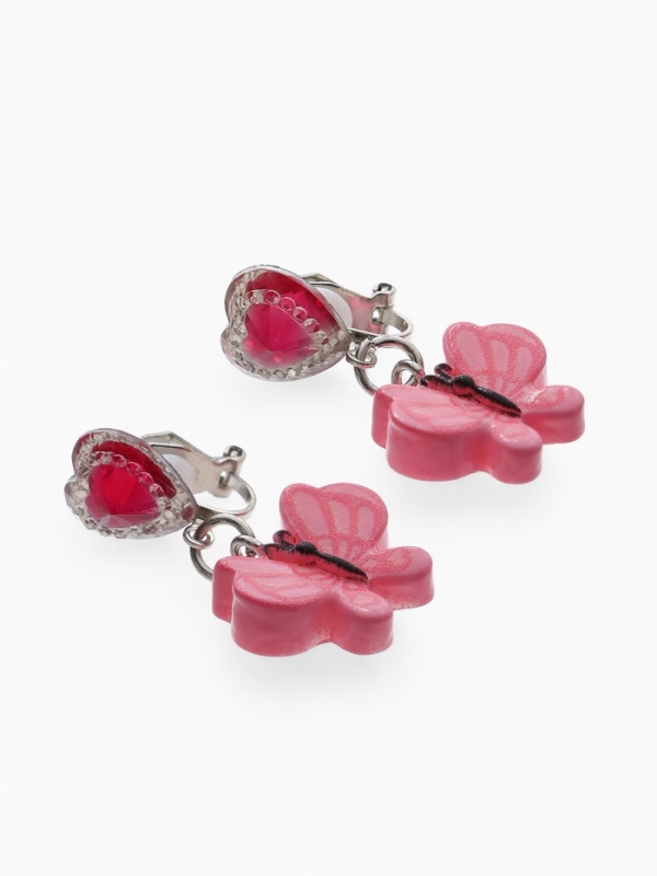 Серьги-клипсы детские  Серьги-клипсы детские "Выбражулька" бабочка драгоценность с сердцем кристалл, цвет розовый