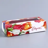 Коробка с обечайкой для 3 конфет, с окном «8 марта», 13×5×3.3 см
