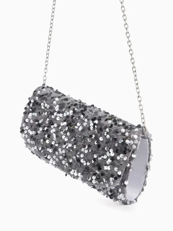 Сумка-клатч вечерняя на магните, на цепочке, с пайетками, серебристая