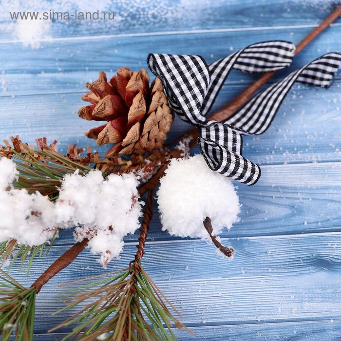 Декор  Декор "Зимнее очарование" шишка яблоко ягоды в снегу бантик 29 см