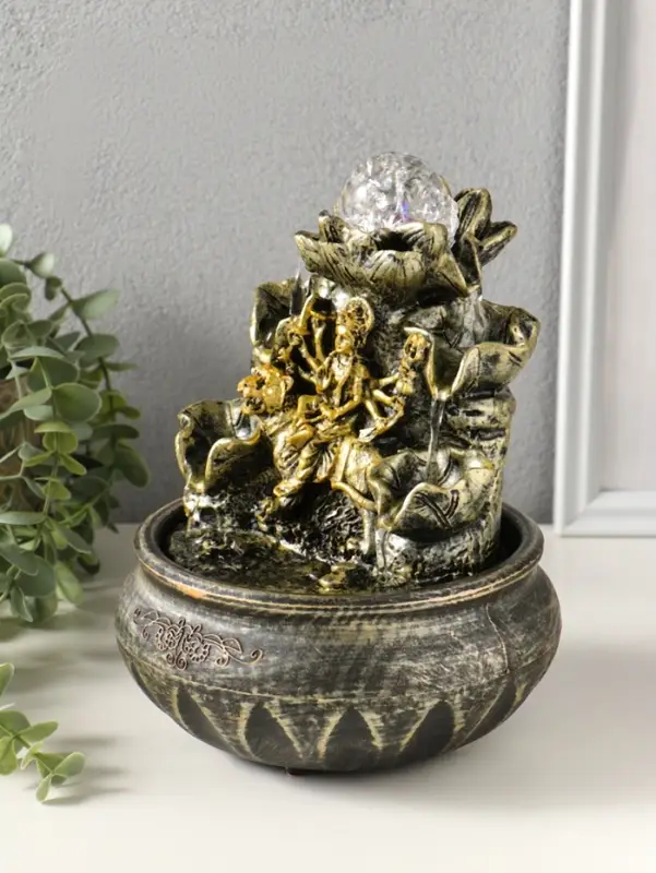 Фонтан настольный от сети, подсветка "Богиня Дурга" 16х16х22 см