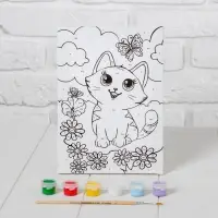 Картина по номерам для детей &laquo;Котёнок с бабочкой&raquo;, 21&times;15 см