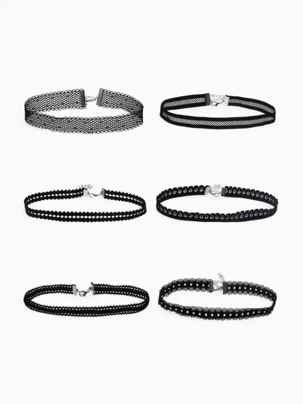 Чокер &laquo;Ассорти&raquo;, ажур, набор 6 шт. чёрный, 30.5 см