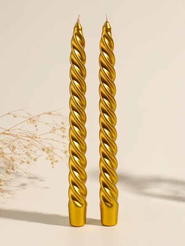 Набор свечей витых, 2.3&times;24.5 см, 5 ч, 50 г, 2 шт., золотой, в подарочной коробке