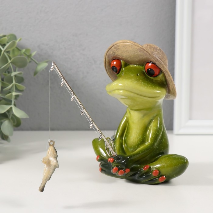 Сувенир полистоун лак Сувенир полистоун лак "Лягушонок-рыбачок" 15,5х11,8х13,8 см