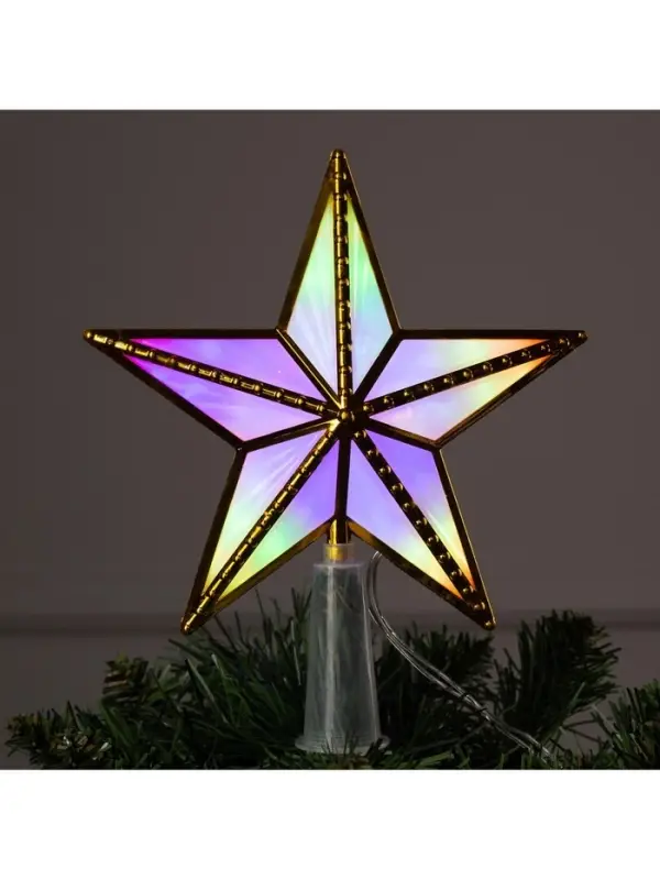 Светодиодная верхушка на ёлку &laquo;Звезда золотистая&raquo;, 15 см, 10 LED, 220 В, свечение мульти