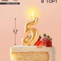 Свеча для торта &laquo;Цифра 5&raquo;, золотая, 5.5 см