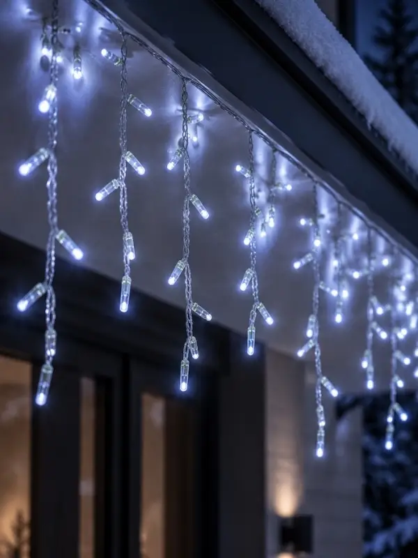 Гирлянда &laquo;Бахрома&raquo; 3&times;0.6 м, IP65, УМС, прозрачная нить, 144 LED, свечение белое, 220 В