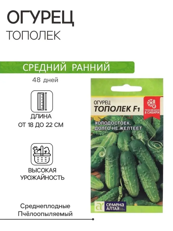 Семена Огурец  Семена Огурец "Тополек", F1, Сем. Алт, ц/п, 0,3 г