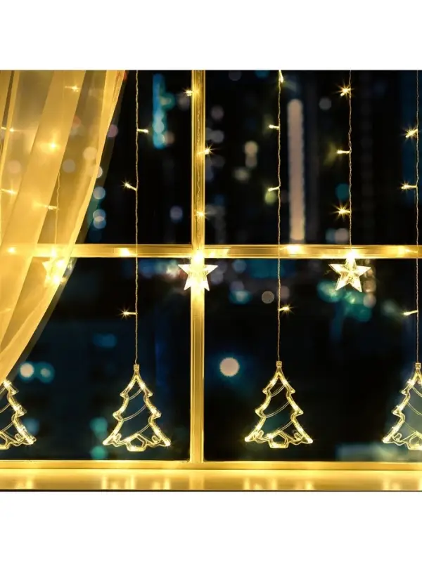 Гирлянда &laquo;Бахрома&raquo; 2.4&times;0.9 м с насадками &laquo;Ёлки&raquo;, IP20, прозрачная нить, 138 LED, свечение тёплое белое, 8 режимов, 220 В