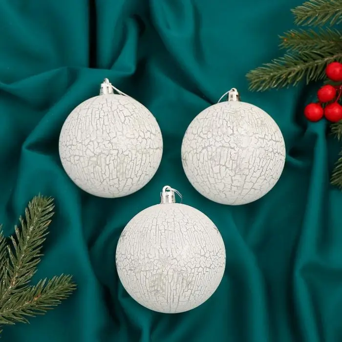 Ёлочные игрушки «Феклиста», шары новогодние, d=8 см, 3 шт., серебристо-белый Ёлочные игрушки «Феклиста», шары новогодние, d=8 см, 3 шт., серебристо-белый