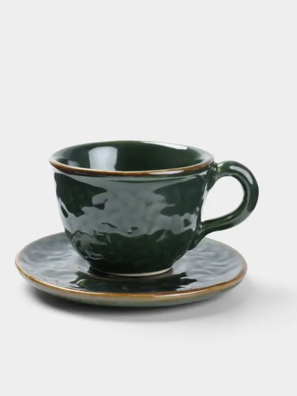 Чашка с блюдцем &laquo;Флора 1&raquo;, 13&times;13&times;8 см, керамика, зелёная