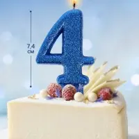 Свеча в торт &laquo;Соло. Цифра 4&raquo;, 8.2 см, синий блеск