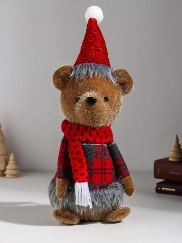 Кукла интерьерная "Мишка в колпаке с мехом и шарфе" 15х11х36 см