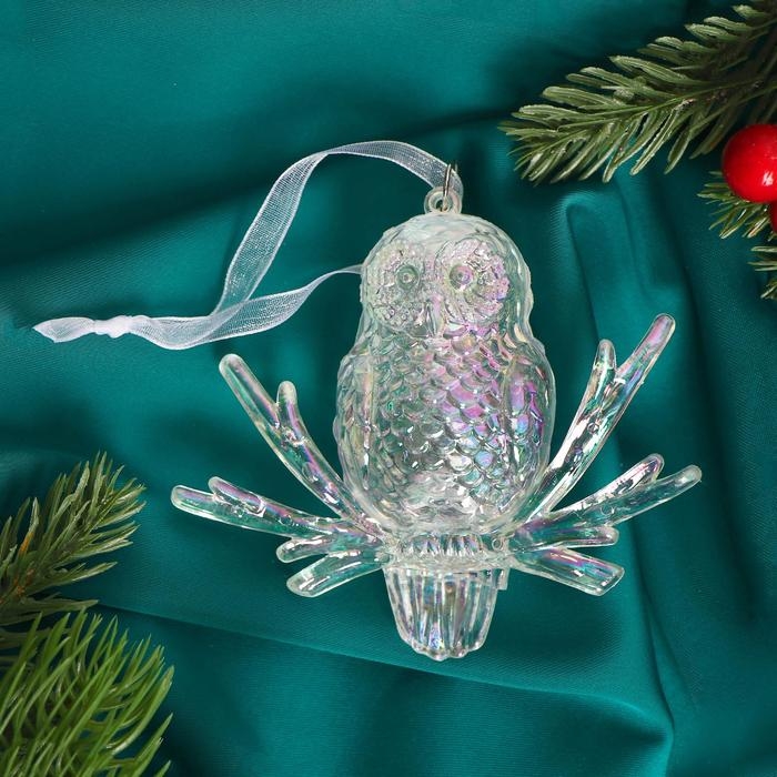 Украшение ёлочное Украшение ёлочное "Сова перелив" 9х10 см, прозрачный перелив