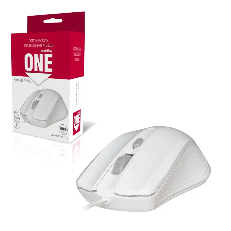 Мышь проводная Smartbuy ONE 352 белая (SBM-352-WK) / 100 Мышь проводная Smartbuy ONE 352 белая (SBM-352-WK) / 100