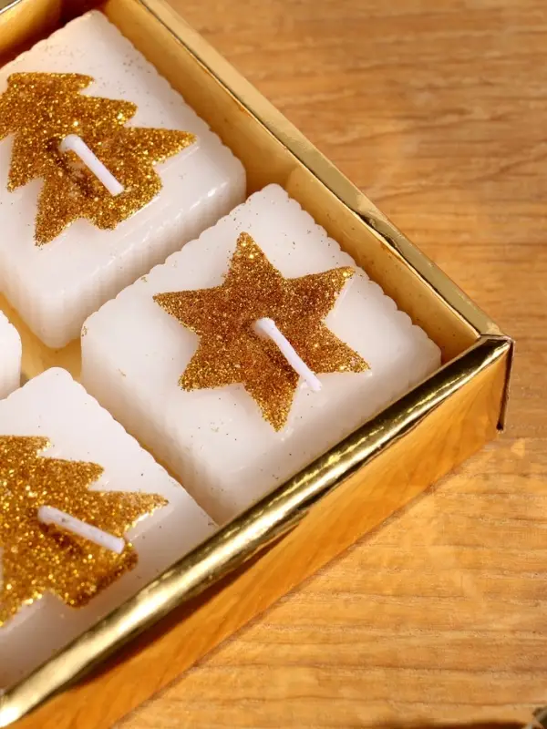 Набор свечей "Марки. Золотые ёлочки и звёзды" 4 шт 10,5х10,5х3 см