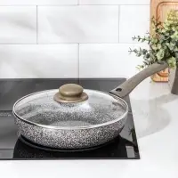Сковорода Onyx, d=24 см, съёмная ручка, стеклянная крышка, антипригарное покрытие, алюминий, серая