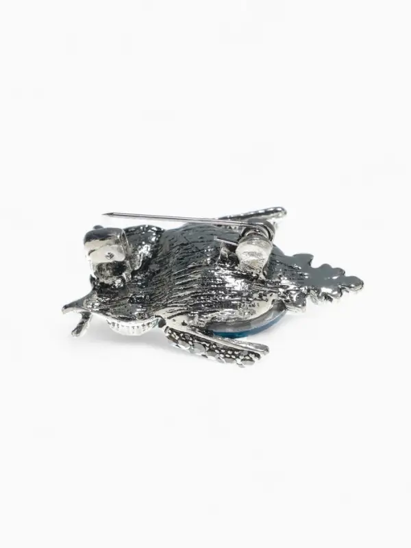 Брошь &laquo;Сова круглая&raquo;, синяя в чернёном серебре