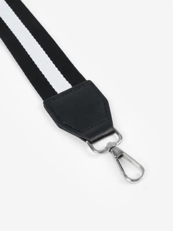 Ручка для сумки, стропа с кожаной вставкой, 140&times;3.8 см, чёрная, белая