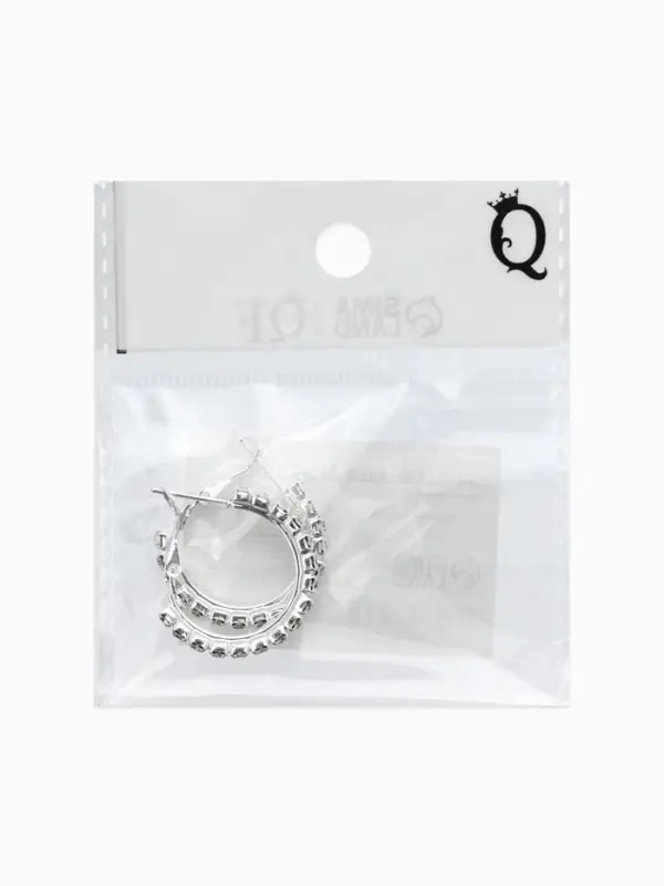 Серьги-кольца со стразами d=2.5 см, белые в серебре