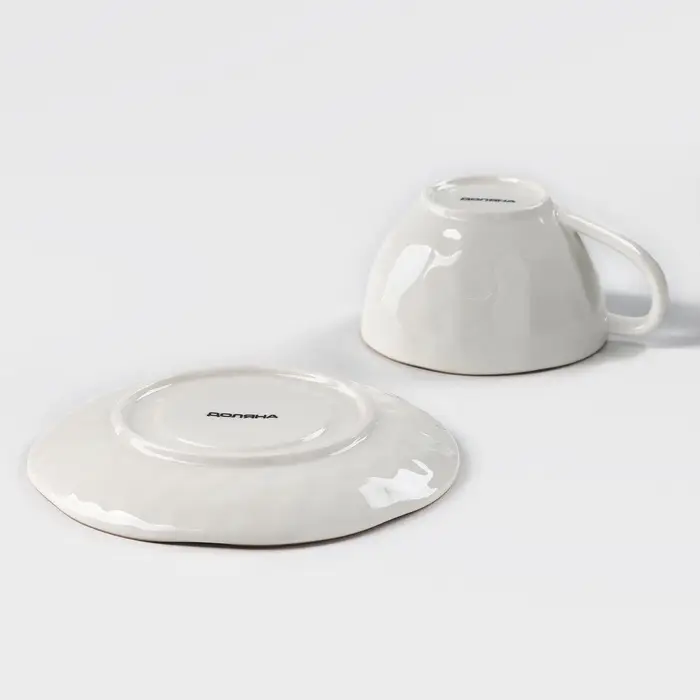 Чайная пара Доляна &laquo;Космос&raquo;, чашка 250 мл, блюдце d=16 см, фарфор, белая, синяя