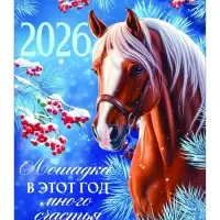 Календарь 2026 перекидной на ригеле А3 «Лошадка принесёт счастье»