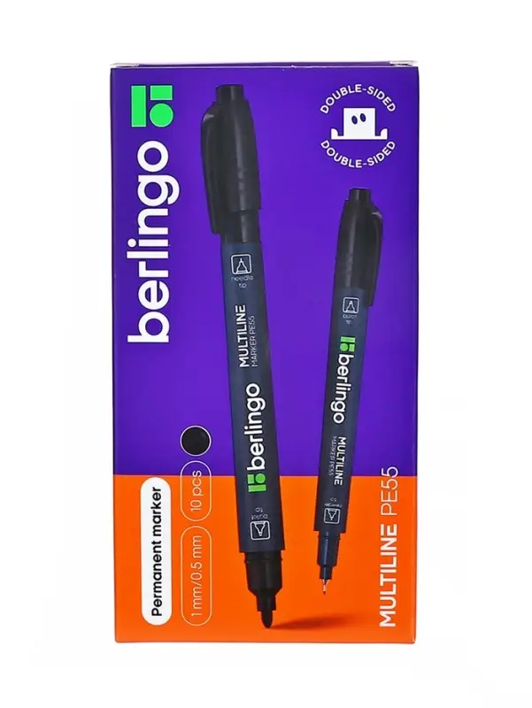 Маркер перманентный Berlingo, чёрный, двухсторонний, узел 1.0 мм/0.5 мм