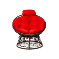 Кресло садовое &laquo;Папасан мини&raquo;, 77&times;81&times;68 см, с искусственным ротангом, коричневое, с красной подушкой