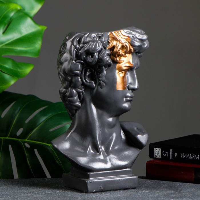 Кашпо - органайзер  Кашпо - органайзер "Бюст Давида" большой, серый, бронза, 28см