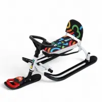 Снегокат &laquo;Twiny 2+&raquo;, графичный, со спинкой, с родительской ручкой, белый, чёрный, TW2+/ГФ Nika