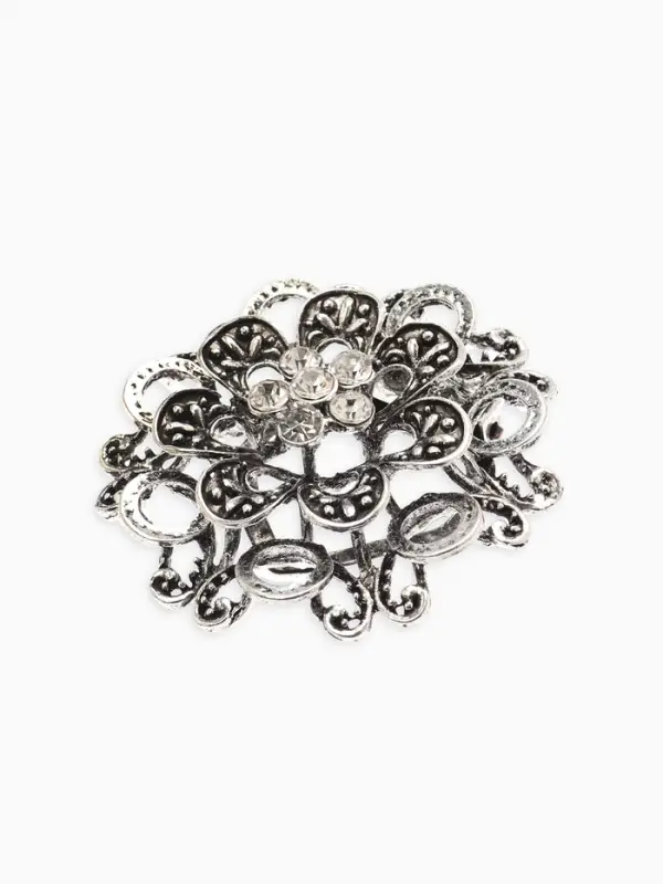 Зажим для платка Зажим для платка "Цветок астры", цвет белый в чернёном серебре