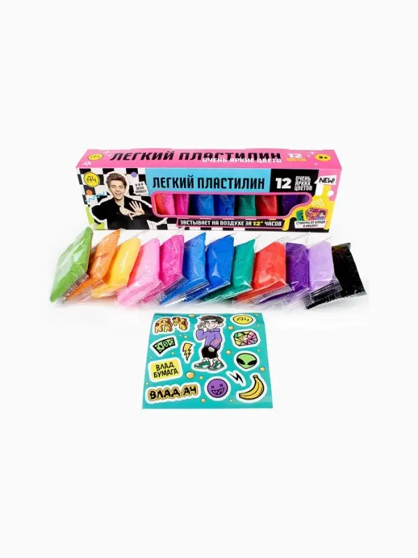 Легкий пластилин &laquo;Влад А4&raquo;, 12 шт., яркие цвета