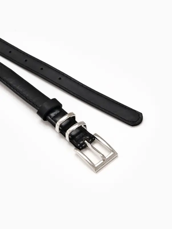 Ремень женский тонкий, 110&times;2 см, пряжка металл, серебристая, чёрный