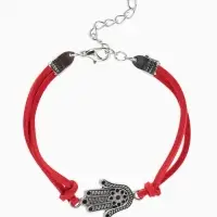 Браслет-оберег &laquo;Красная нить&raquo;, талисман защиты, рука Хамса классическая, цвет чернёное серебро, 18 см