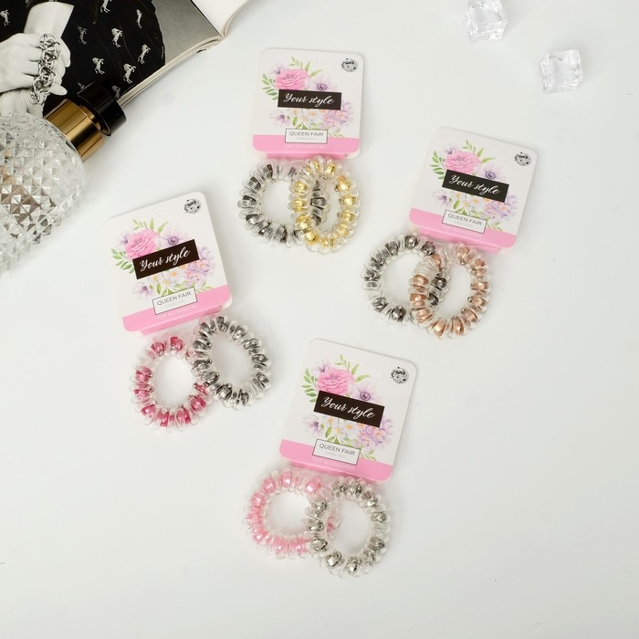 Резинка для волос "Пружинка вставка" (набор 2 шт) большая, микс