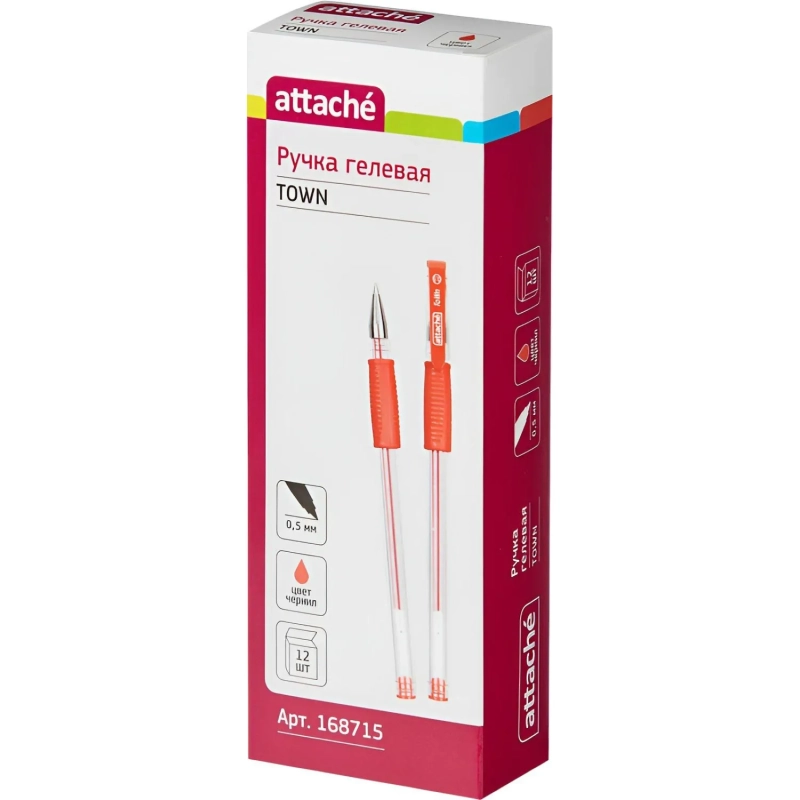 Ручка гелевая неавтомат. Attache Town 0,5мм с резин.манжеткой красный