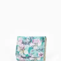 Кошелёк женский на кнопке, 10.5&times;2.5&times;8.5 см, с цветочным принтом, бирюзовый