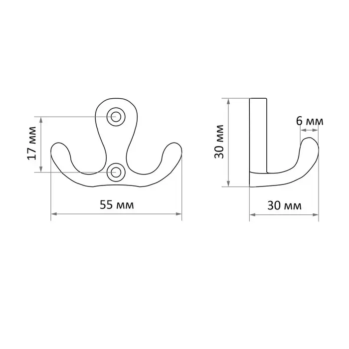 Крючок мебельный ТУНДРА TKd=003, двухрожковый, бронза