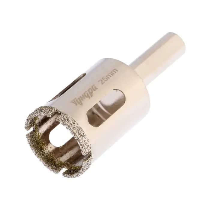 Сверло алмазное по стеклу и керамике ТУНДРА, трехгранный хвостовик, 25&times;65 мм