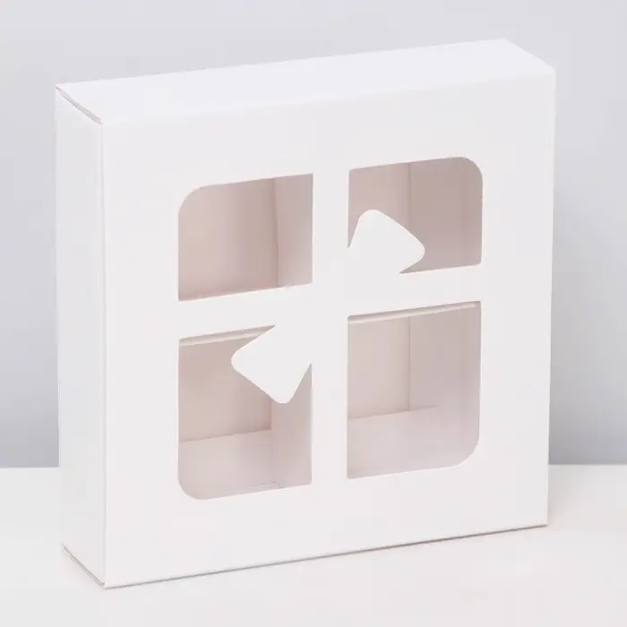 Коробка для 4 конфеты &laquo;Бантик&raquo;, белый 12.5&times;12.5&times;3.5 см