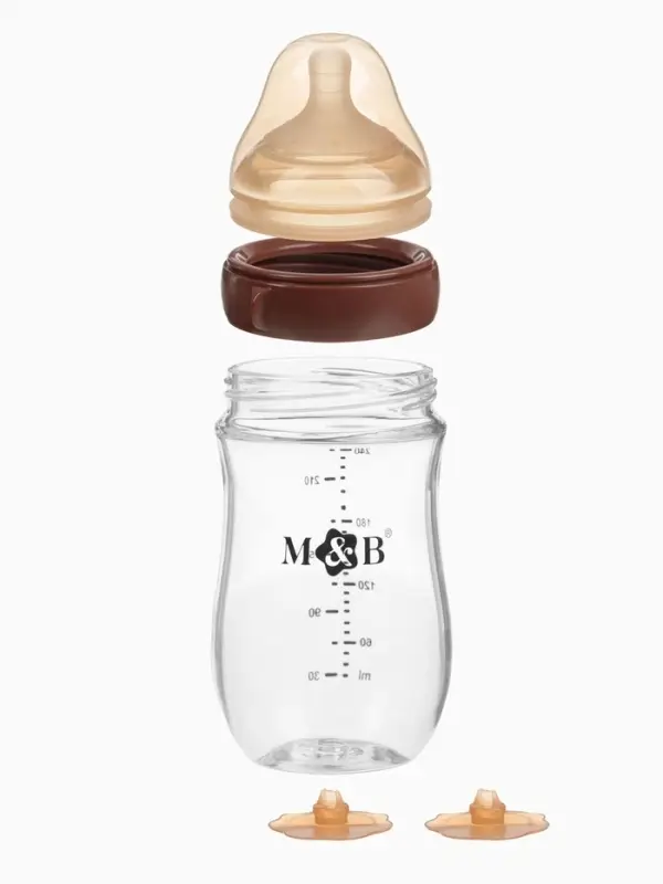 Бутылочка для кормления, антиколиковая, боросиликатное стекло, 240 мл M&B