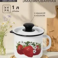 Кружка эмалированная, 1 л, с крышкой и носиком, белая