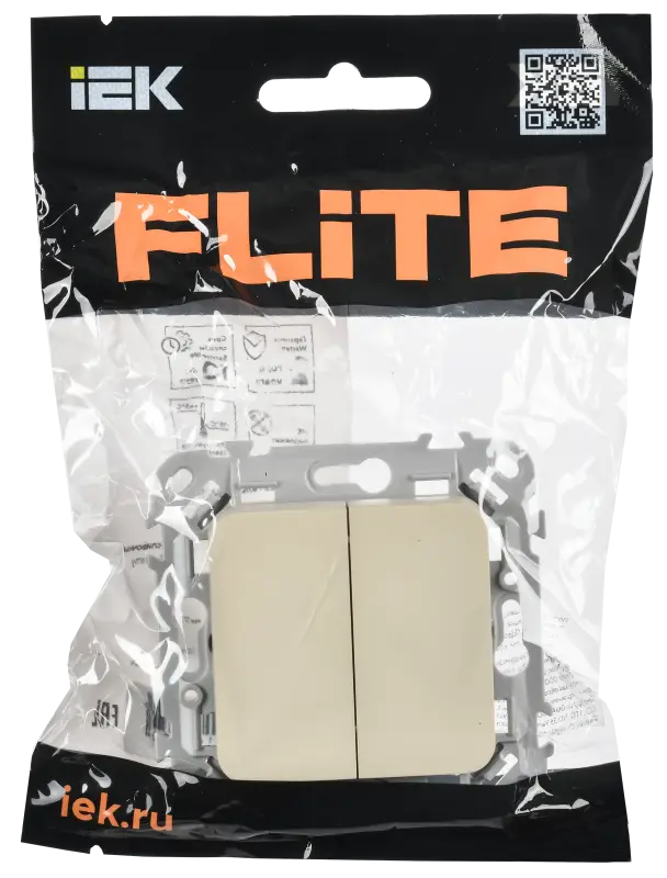 FLITE Выключатель 2-клавишный 10А ВС12-1-0-ФлСл сливочный IEK