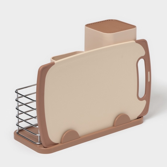 Подставка для ножей и столовых приборов Доляна «Нежность», пластик, бежевая Подставка для ножей и столовых приборов Доляна «Нежность», пластик, бежевая