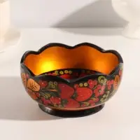 Салатник деревянный хохлома &laquo;Резной&raquo;, 15-16&times;7 см